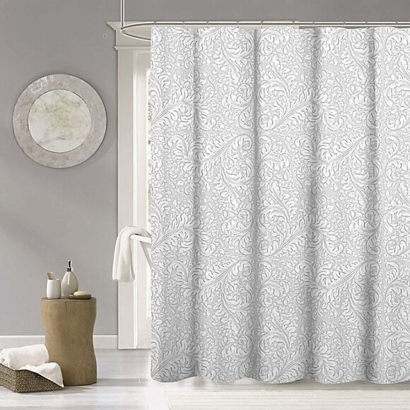 DAINTY HOME 70x72 Baroque Metallic Shower Curtain Silver | 70x72 - Picture 2 of 3